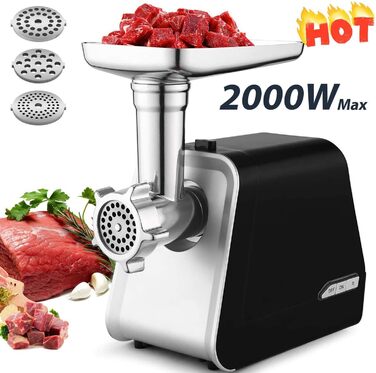 Професійний м'ясоподрібнювач COOCHEER для приготування ковбас, 2000 Вт, з 3 наборами ножів