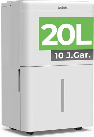 Електричний осушувач повітря Woleix 20L: для підвалу, кімнат до 150м³, тихий (39dB), з таймером, фільтром та шлангом 1м, гарантія 10 років (2 шт.)