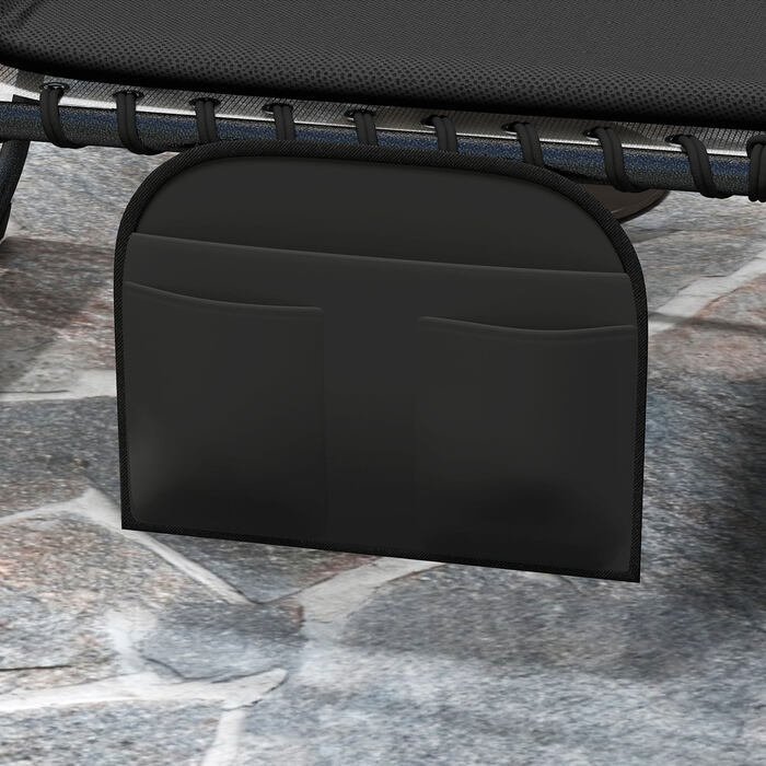 Набір з 2 сонячних лежаків, розкладні садові лежаки з подушкою для голови, спинка з 5 рівнями регулювання висоти, бічна кишеня, чорного кольору