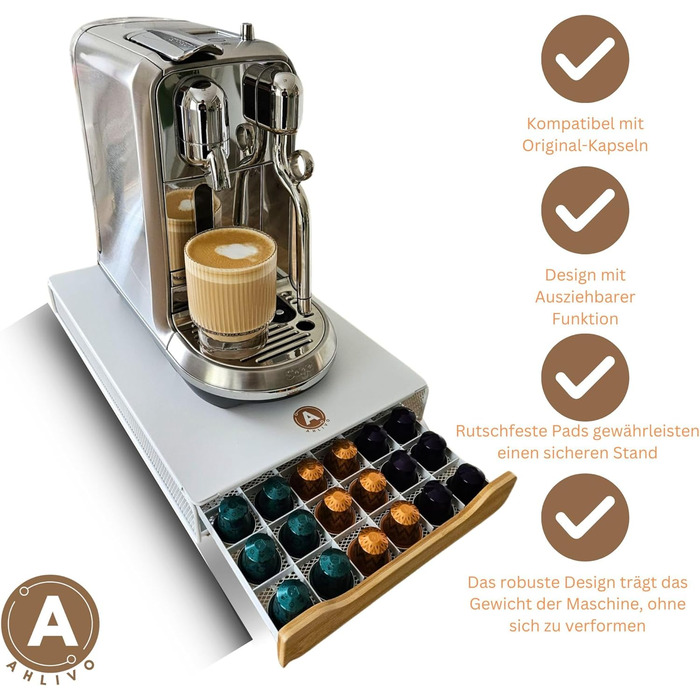 Організатор для капсул кави Nespresso Ahlivo – білий, на 60 капсул, з бамбуковою ручкою