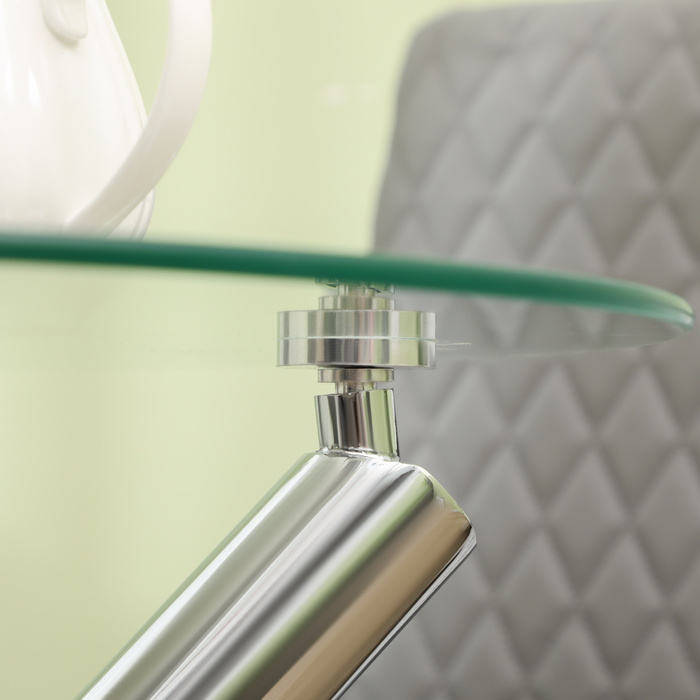 Стіл обідній, круглий зі скляною стільницею, без рамки, на 2-4 особи, сталеві ніжки, 80 x 80 x 74 см