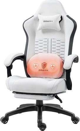 Ігровий крісло Dowinx з підігрівом та масажем попереку, з пружинним наповнювачем та підставкою для ніг, High Back PC крісло для дорослих (білий)