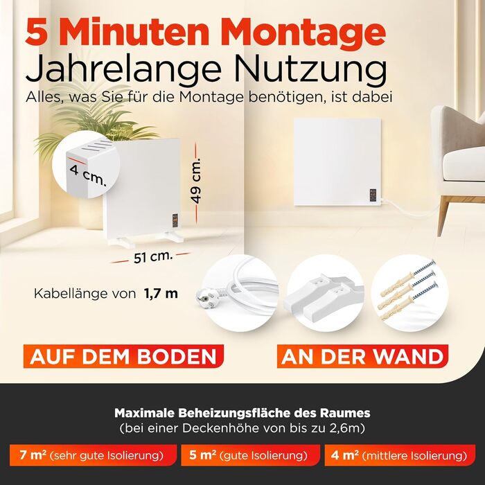 Інфранічна тепла піч TermoPlaza WiFi з термостатом 270 Вт для приміщень до 7 м² | Розумна інфрачервона піч для стін та підлоги | Енергоефективна електрична піч-конвектор для дому та ванної кімнати 270 Вт з Wi-Fi