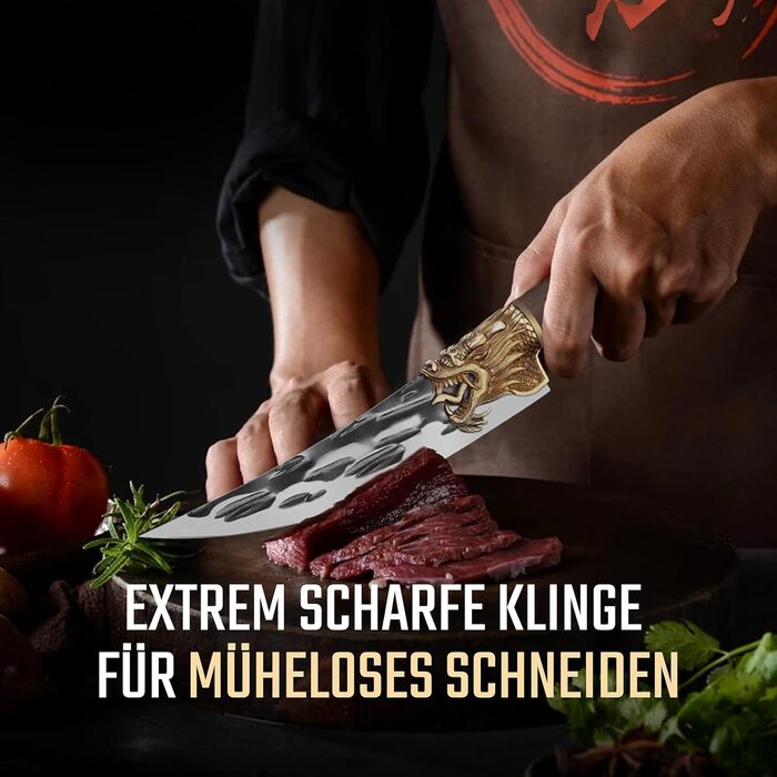 Кухонний ніж Purple Dragon: професійний шеф-ніж з ручкою з рожевого дерева | Для м'яса, риби та овочів