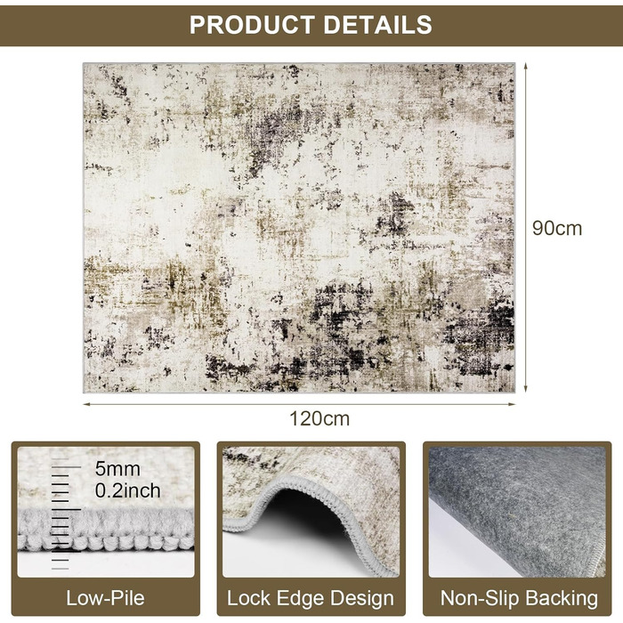 Килимок для підлоги під стілець для твердої підлоги Бохо, килимок під стіл для твердої підлоги, антиковзний килимок для офісного стільця (90x120 см, Тауп)