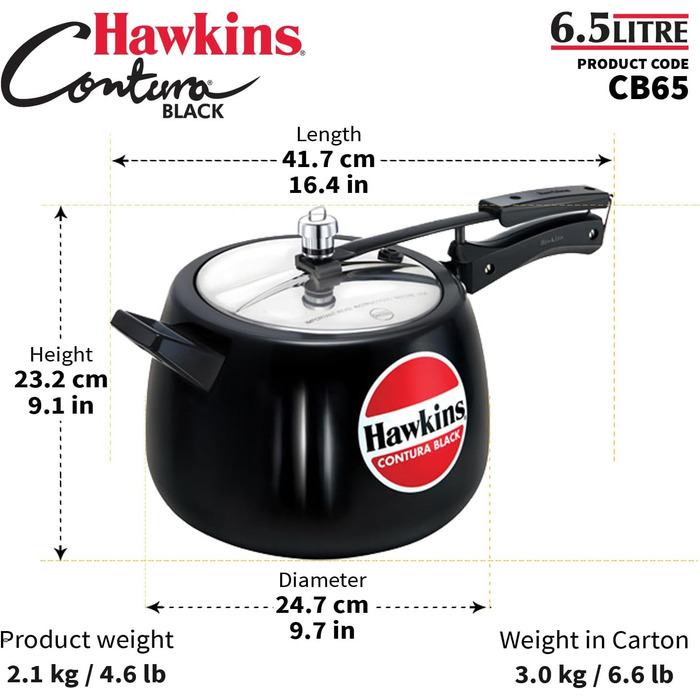 Тверда анодована скороварка Hawkins CB20, Contura Black, 6.5 л