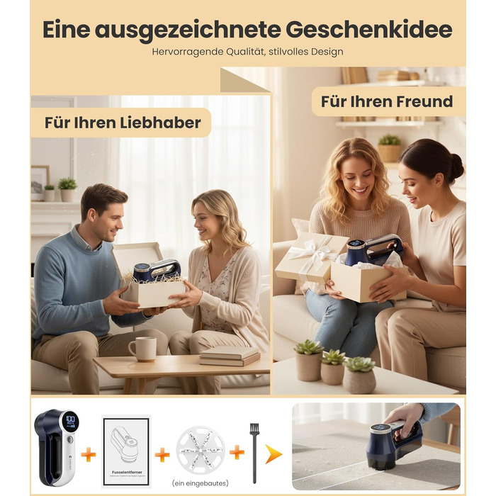 Електричний видалення ворсу CuieTuee з LED-підсвічуванням, USB-зарядка, 3 швидкості, 2000mAh, для одягу, білий (темно-синій)