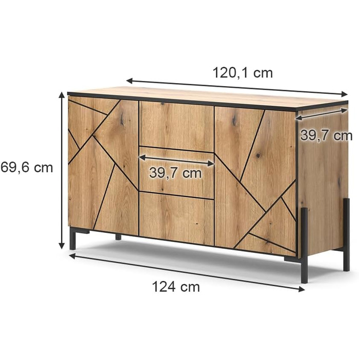 Комод Vicco Hatto з 2 дверцятами, дуб, 124 x 69.6 см