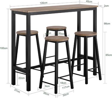 Набір барних столів SoBuy OGT22-SCH 5 шт. , в т.ч. 4 барних стільця, промисловий дизайн, універсальне використання