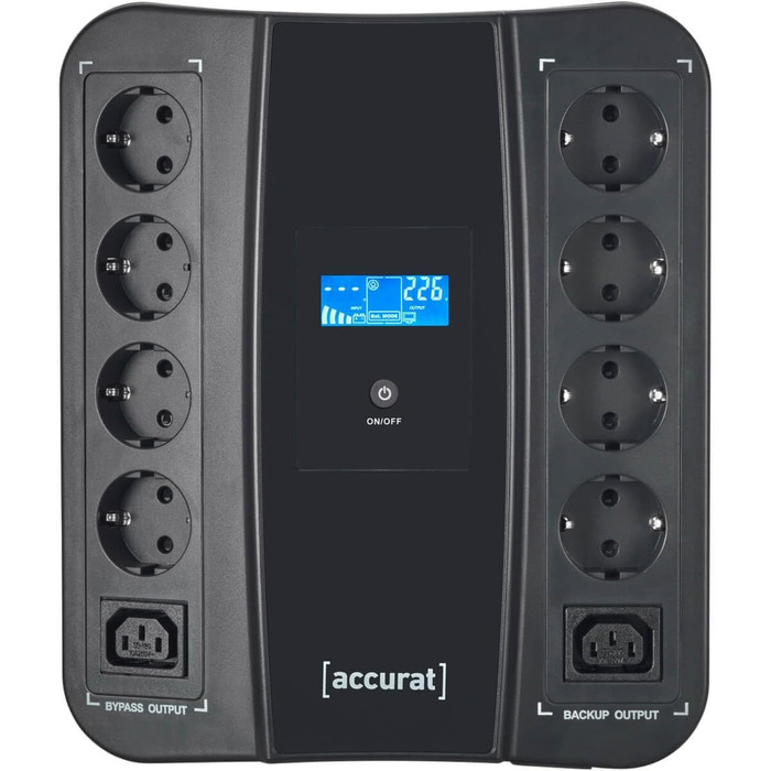 Джерело безперебійного живлення Accurat UPS Flux850-850VA/510W, AVR, LCD, AC, 2 розетки Schuko, C13, захист від перенапруги, RJ45, USB A/B- Лінійний інтерактивний ДБЖ, мережеве інтерактивне аварійне джерело живлення