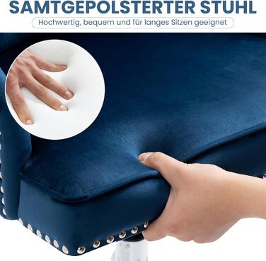 Крісло офісне Fiximaster з велюру, поворотне, з роликами, регульоване по висоті, для макіяжу, з золотими ніжками, сучасне, для офісу, спальні або туалетного столика, до 135 кг (Блакитне)