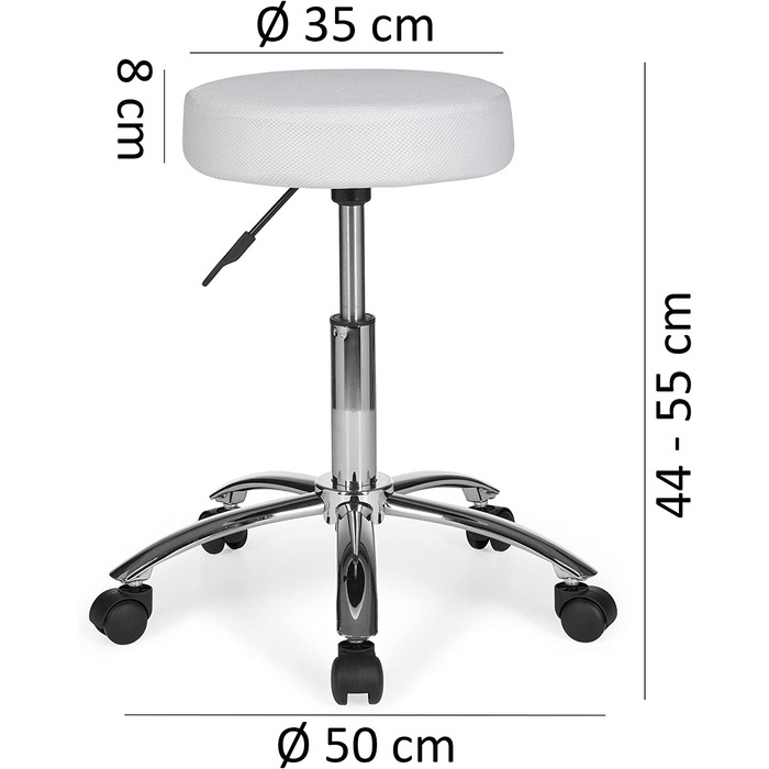 Стілець AMSTYLE дизайн робочий стілець регульований Чохол тканина / сітка сидіння Стілець рулони килимового покриття Стілець на коліщатках м'який стілець без спинки стілець для кабінету на коліщатках стілець для лікаря регульований по висоті XL (Білий)