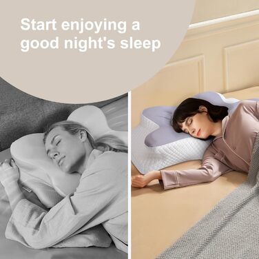 Ортопедична подушка для шиї з піною Memory Foam, ергономічна для тих, хто спить на боці, для комфорту при болях у шиї та плечах, сірий колір.