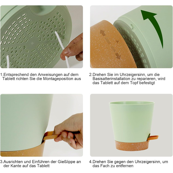 Набір горщиків для квітів з автополивом, 6 шт., чорний (зелений+коричневий), різні розміри, для дому та балкона