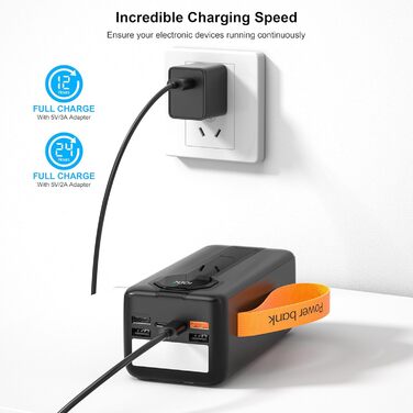 Портативна електростанція QC 22,5 Вт 80000 мАг, швидка зарядка Power Bank типу C PD 20 Вт, сумісна з телефоном (чорний)