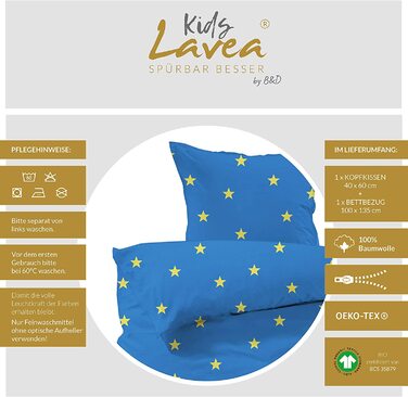 Комплект постільної білизни для малюків Lavea-Stella Kids 100 х 135 см 40 х 60 см.Дизайн Зоряний колір 100 бавовна. Висока якість із застібкою-блискавкою. Сертифікований за стандартом GOTS / Bio. (100 х 135 40 х 60 см, синій)