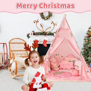 Дитяче намет-тіпі з верхівкою, бавовняно-льонові дитячі намети для малюків в приміщенні, для хлопчиків та дівчаток, Тіпі, дитячий ігровий будиночок (Рожевий)