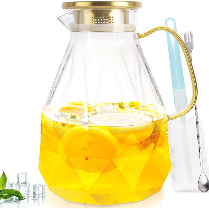 Скляна карафа Yirilan 2.2 л з кришкою, 74 унції, для води, 3 літри