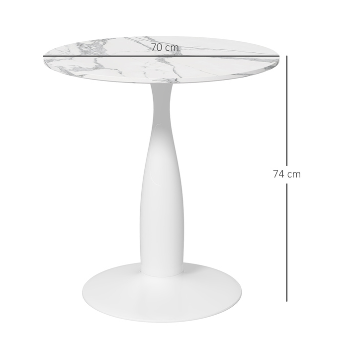 Круглий обідній стіл, сталевий каркас з порошковим покриттям, стільниця МДФ з меламіном, неслизькі ніжки, діаметр 70 см, білий