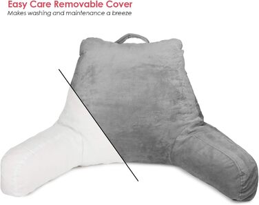 Подушка для читання Clara Clark з підлокітниками для дітей та дорослих – преміум подушка з піною з пам'яті для перегляду телевізора та сидіння в ліжку – сіра, середнього розміру