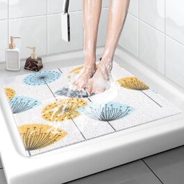 Безпечний нековзний килимок для душу, 60 * 60 см, м'який комфортний килимок для ванної з дренажними отворами, масажні килимки для душа з люфи ПВХ для вологих приміщень, швидковисихаючі (площа кульбаби-60 х 60 см)