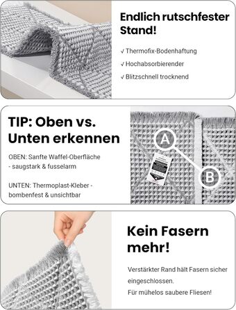 Набір килимків для ванної кімнати 2 шт. Boho стиль, сірий колір, 51x120 см + 46x77 см, нековзкі, для ванної та пральні