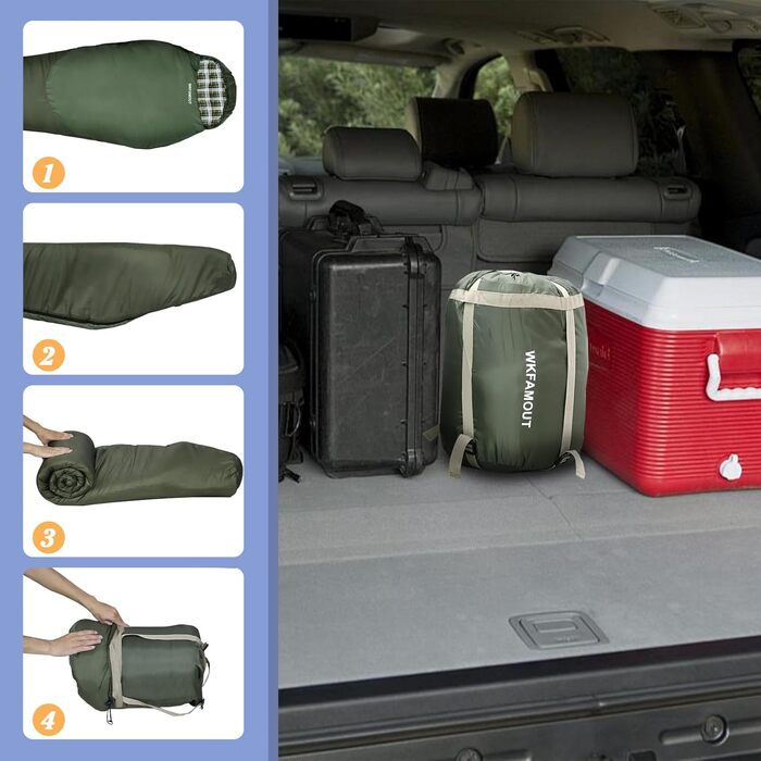 Туристичний спальний мішок WKFAMOUT Flanell 500GSM, -12℃ до 0℃, зимовий, для дорослих і дітей, 3-4 сезони, машінне прання, для кемпінгу та подорожей