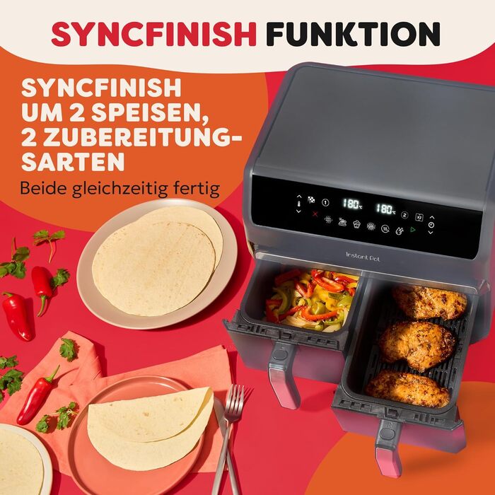 Фритюрниця повітряна Instant Pot Vortex Compact Trüffel Grau 5 л, сіра, 4-в-1: смаження, сушка, випікання, розігрів, антипригарне покриття, легко мити, для сім'ї