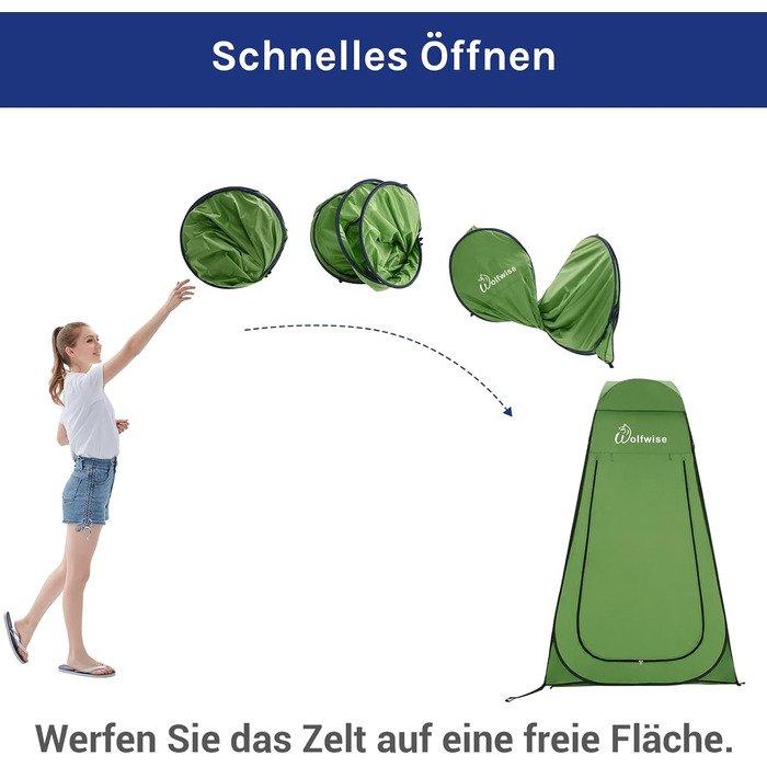 Намет для душу WolfWise з кишенькою, 190 см, для кемпінгу та пляжу, водонепроникний, з UV-захистом 50+
