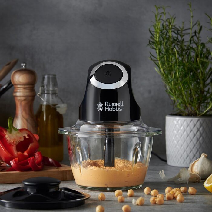 Подрібнювач Russell Hobbs Desire Mini для овочів та цибулі, 500 мл, скляна чаша, матовий чорний, 200 Вт, 24662