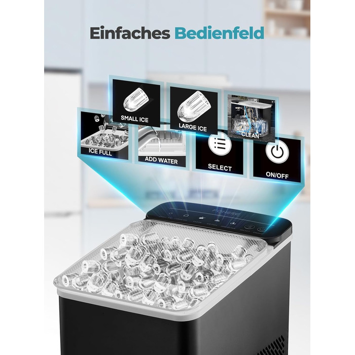 Льодогенератор Fohere портативний самоочисний, 14 кг/24 год, 2 розміри льоду, компактний, чорний - для дому, бару, офісу, кемпінгу