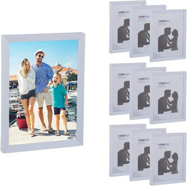 Рамка для фото Relaxdays, набір з 10 фотографій, 19 x 14 x 2 см, книжковий та альбомний формат, розкладний, пластик, білий