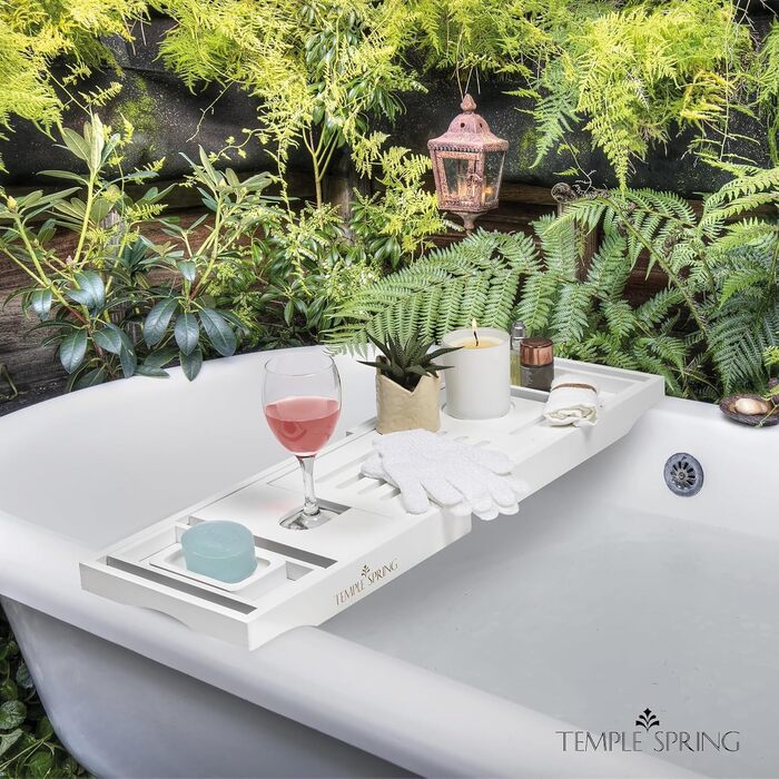 Підставка для ванни Temple Spring з дерева, дерев'яна підставка для ванни, дерев'яне підношення для ванни, аксесуари для ванної кімнати, спа-стіл для ванни (білий)
