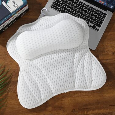 Підголовник для ванни з 6 присосками, 4D-Air Mesh, підтримка голови, шиї, плечей, спини, для всіх ванн (білий)