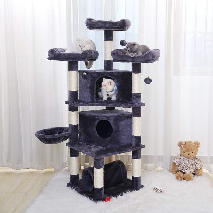 Котяче дерево Cat Tree з 3 платформами, Smoke Grey EMPJ030G, 164