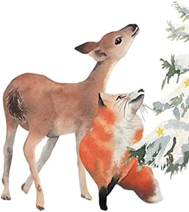 Різдвяна наклейка на вікно TinyFoxes - самоклеюча, багаторазова, намальована вручну Крістін Франке, 30x40см