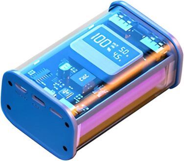 Павербанк EUROXANTY 20 000 мАг портативний акумулятор з РК-дисплеєм Прозорий USB Powerbank синій