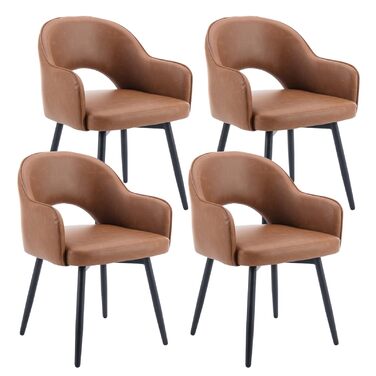 4 шт. крісла для їдальні з велюру, 360° обертання, кухонні крісла з підлокітниками, м'які бічні крісла для дому, офісу, вітальні (53*58*78 см, коричневі, шкірозамінник)