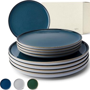 Набір посуду з кераміки KIVY 4 особи 4x27 см 4x22 см - Набір посуду Тарілки - Керамограніт - Синій - Обідні тарілки - Набір тарілок - Столовий сервіз. Тарілка темно-синього кольору