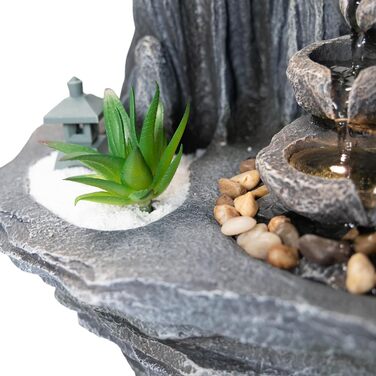 Lemodo Фонтан для дому LED 3-рівневий Настільний Фонтан Фен Шуй з підсвіткою, Водоспад, Оволожувач повітря, Декор для вітальні, спальні, офісу, 27x19x33 см (Савана)