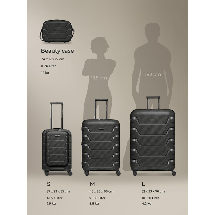 Набір валіз Smartbox Hartschalen Edition 01: 3 валізи, розширюються, з TSA-замком та відділенням для ноутбука (Чорний)