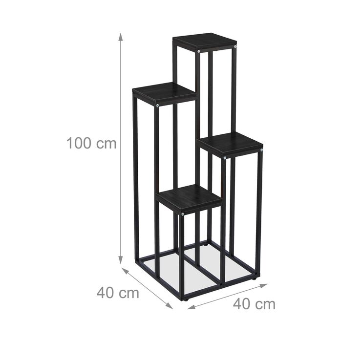 Підставка для квітів Relaxdays з 4 полицями (чорного кольору)