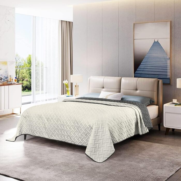 Плед Woltu 170x210 см, двосторонній, темно-сірий+кремовий, мікрофібра, двостороння ковдра для ліжка/дивану