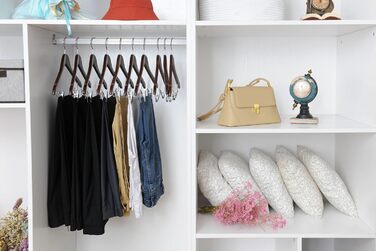 Дерев'яні вішалки для одягу з кліпсами (20 шт.), масивне дерево, вішалка для штанів, регульовані металеві кліпси, поворотний гачок, для пальто, сорочок, костюмів (Волоський горіх - Хромований гачок)