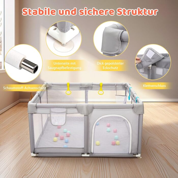 Манеж дитячий CHOLY для немовлят та малюків 128x128 см, сірий. Безпечний, з сіткою, м'яким захистом, легко збирається