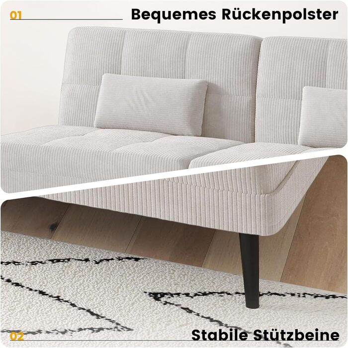 Диван-ліжко LUCKRACER 3-місний з регулюванням кута нахилу, Cordstoff, Бежевий