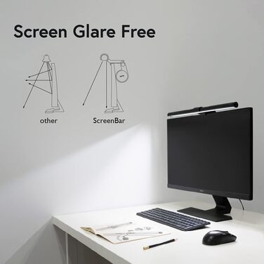 BenQ ScreenBar - LED лампа для монітора з регулюванням кольору та автоматичним затемненням, захист очей, USB зарядка, офісна лампа