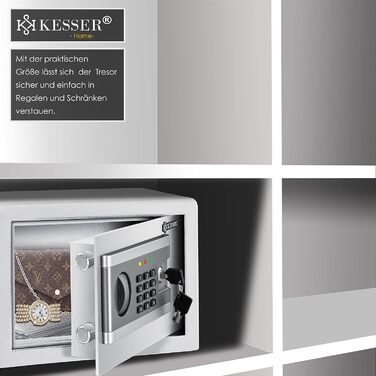 KESSER® Електронний сейф | 38x30x30 см | з батарейним відсіком | 3-х болонний замок | Настінний/підлоговий сейф | Внутрішнє освітлення | Срібний
