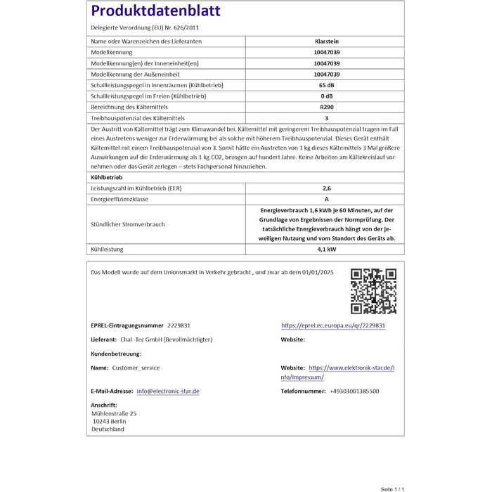 Klarstein AireLux: Мобільний кондиціонер 14000 BTU, для приміщень до 51 м², з керуванням через додаток та голосовим управлінням, 4-в-1 (охолодження, осушувач, вентилятор, нічний режим), тихий, сірий