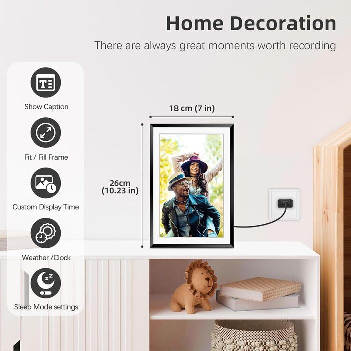 Frameo Цифровий фоторамка 10.1 дюймів з Wi-Fi, горіхове дерево, 32GB, IPS сенсорний екран 1280*800 HD, відтворення фото/відео через додаток Frameo, подарунок для чоловіків та жінок
